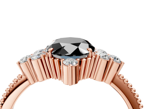 Rose gold Fancy Black Oval Cut Brilliant Diamond with Cluster Setting on a Beaded Band and Four-Prong Setting_4