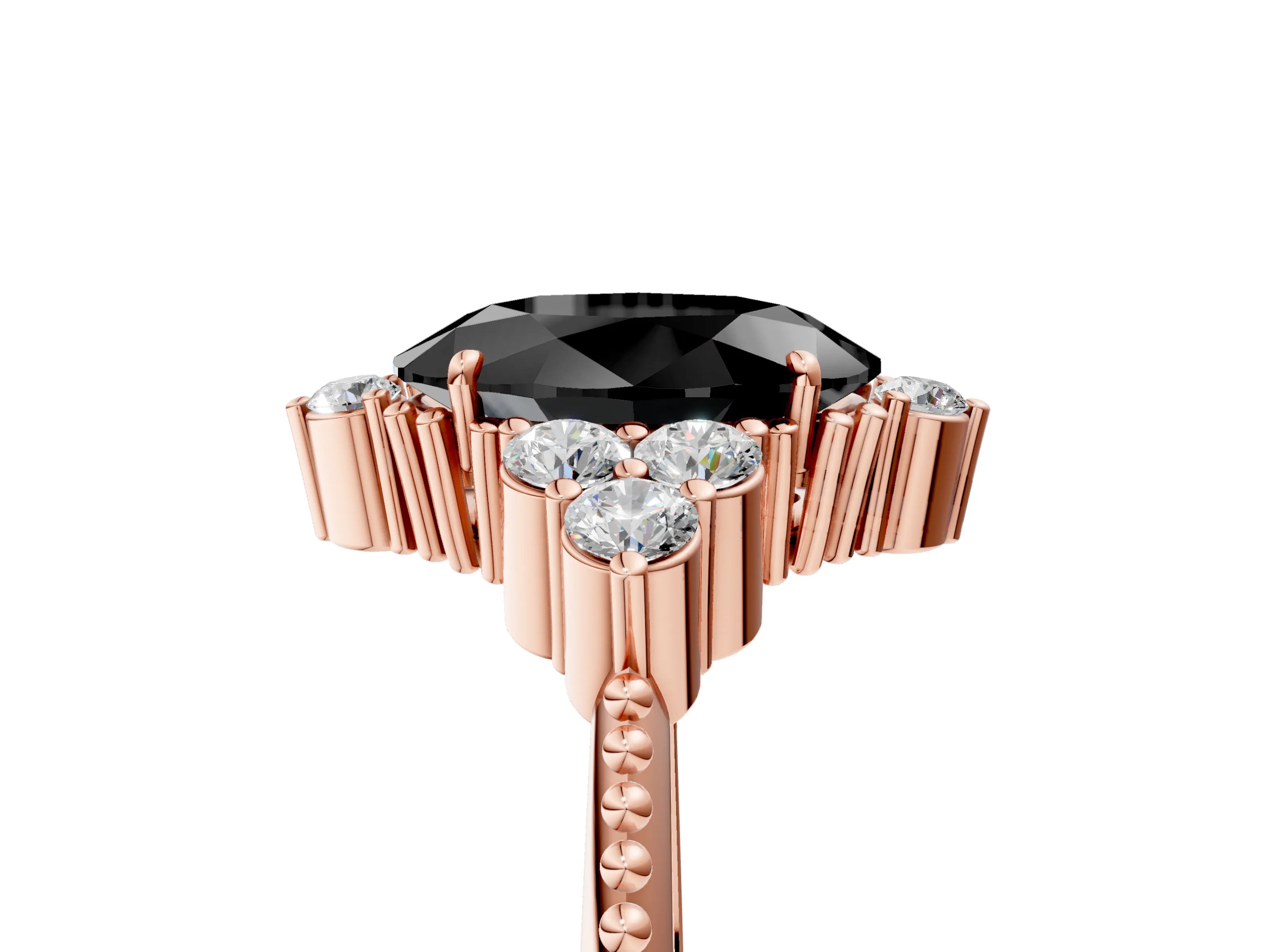 Rose gold Fancy Black Oval Cut Brilliant Diamond with Cluster Setting on a Beaded Band and Four-Prong Setting_5