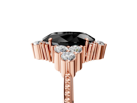Rose gold Fancy Black Oval Cut Brilliant Diamond with Cluster Setting on a Beaded Band and Four-Prong Setting_5