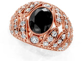 Rose gold Fancy Black Oval Cut Brilliant Halo Pave Diamond Milgrain Ring_1