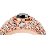 Rose gold Fancy Black Oval Cut Brilliant Halo Pave Diamond Milgrain Ring_4