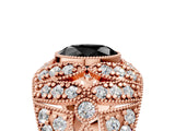 Rose gold Fancy Black Oval Cut Brilliant Halo Pave Diamond Milgrain Ring_5