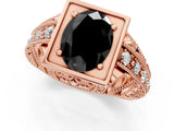 Rose gold Fancy Black Oval Cut Brilliant Milgrain Filigree Diamond Ring with Square Prong Setting_1
