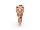 Rose gold Fancy Black Oval Cut Brilliant Milgrain Filigree Diamond Ring with Square Prong Setting_2