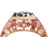 Rose gold Fancy Black Oval Cut Brilliant Milgrain Filigree Diamond Ring with Square Prong Setting_4