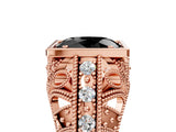 Rose gold Fancy Black Oval Cut Brilliant Milgrain Filigree Diamond Ring with Square Prong Setting_5