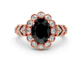 Rose gold Fancy Black Oval Cut Brilliant Milgrain Pave Heart Band Solitaire Ring_12