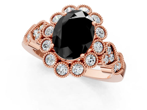 Rose gold Fancy Black Oval Cut Brilliant Milgrain Pave Heart Band Solitaire Ring_13