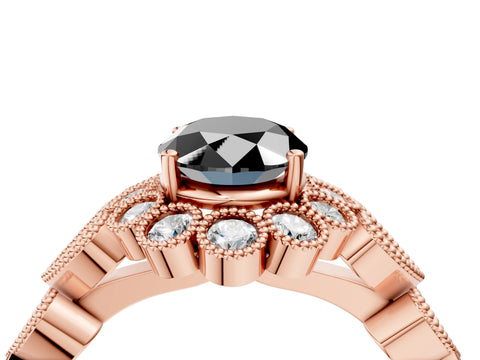 Rose gold Fancy Black Oval Cut Brilliant Milgrain Pave Heart Band Solitaire Ring_16