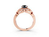 Rose gold Fancy Black Oval Cut Brilliant Milgrain Pave Heart Band Solitaire Ring_3