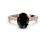 Rose gold Fancy Black Oval Cut Brilliant Pavé Band Solitaire with Four-Prong Setting