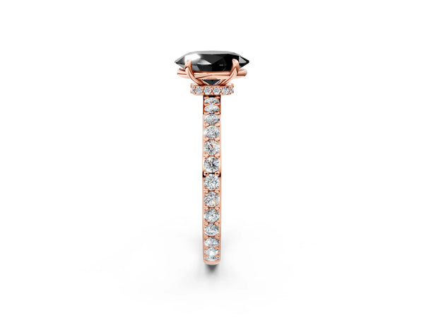 Rose Gold Oval Hidden Halo Solitaire Engagement Ring Setting for Black Center with Pave Band