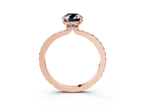 Rose Gold Oval Hidden Halo Solitaire Engagement Ring Setting for Black Center with Pave Band