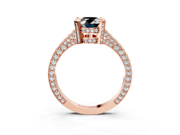 Rose gold Fancy Black Oval Cut Brilliant Split Shank Pave Solitaire Ring with Four-Prong Setting