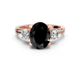 Rose gold Fancy Black Oval Cut Brilliant Three-Stone Diamond Ring with Pavé Band and Four-Prong Setting_3