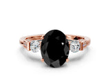 Rose gold Fancy Black Oval Cut Brilliant Three-Stone Pave Band with Four-Prong Setting