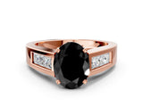 Rose gold Fancy Black Oval Cut Cut Channel Set Solitaire Ring with Four-Prong Setting