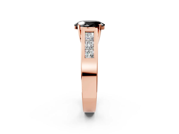 Rose Gold Oval Engagement Ring Setting for Black Center with Channel-Set Princess Cut Side Accents