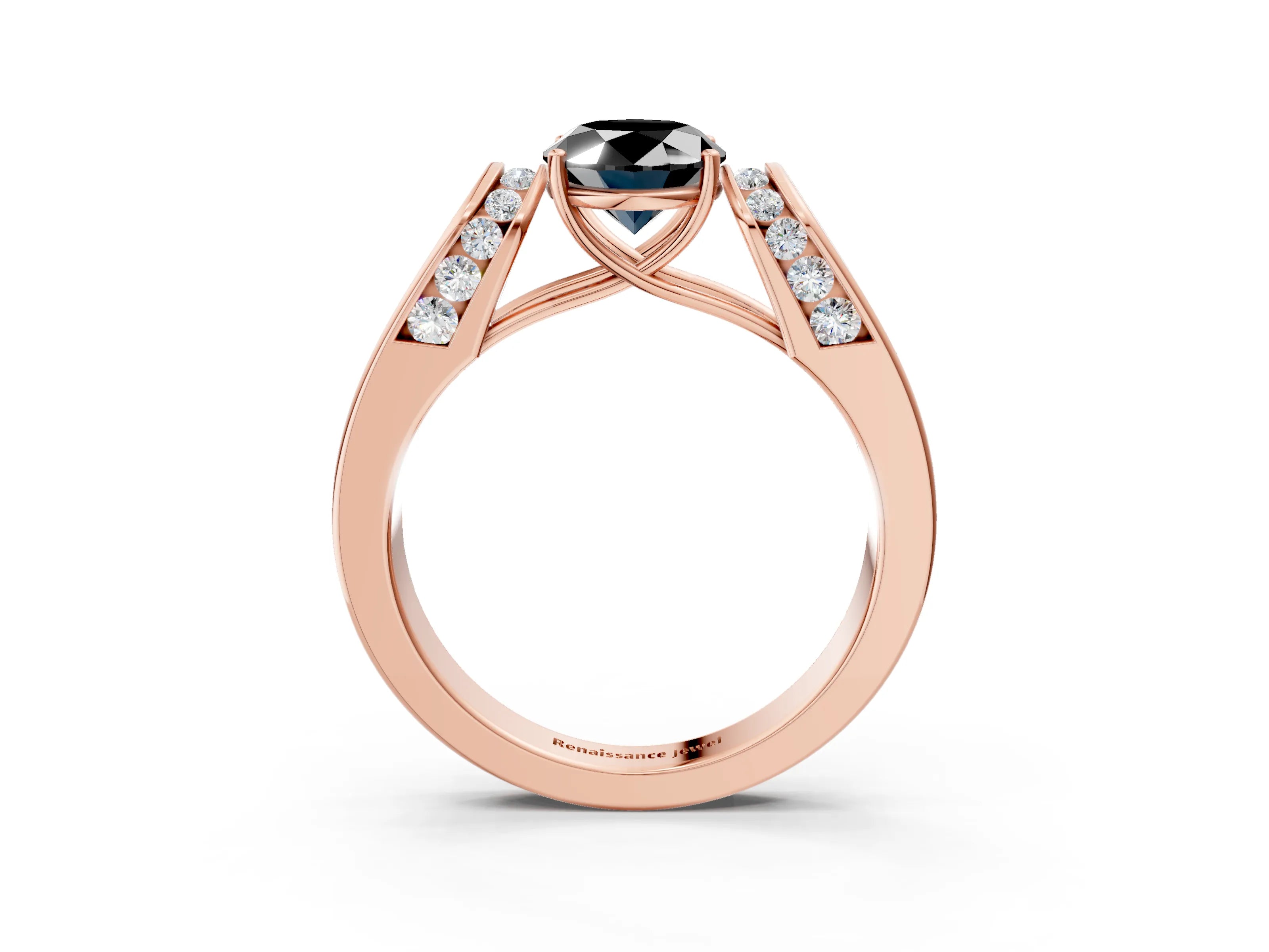 Rose gold Fancy Black Oval Cut Cut Diamond Channel Set Solitaire Ring with Four-Prong Setting_3