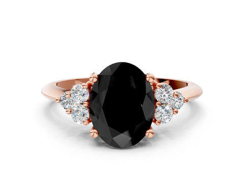 Rose gold Fancy Black Oval Cut Cut Diamond Cluster Ring with Solitaire Band and Four-Prong Setting_12