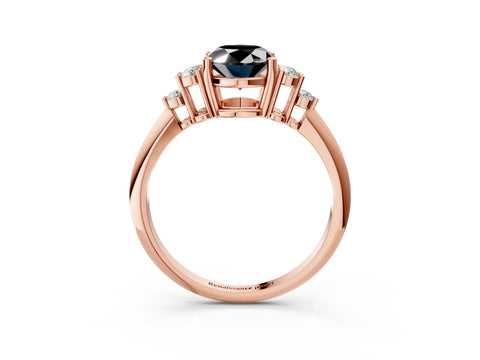 Rose gold Fancy Black Oval Cut Cut Diamond Cluster Ring with Solitaire Band and Four-Prong Setting_15