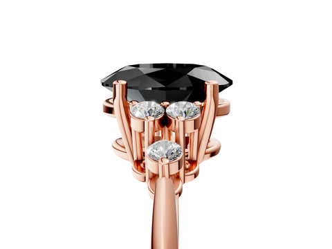 Rose gold Fancy Black Oval Cut Cut Diamond Cluster Ring with Solitaire Band and Four-Prong Setting_17