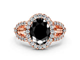 Rose gold Fancy Black Oval Cut Cut Diamond Halo Engagement Ring with Open Split Pavé Band