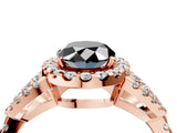 Rose gold Fancy Black Oval Cut Cut Diamond Halo Engagement Ring with Open Split Pavé Band_4