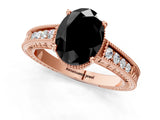 Rose gold Fancy Black Oval Cut Cut Diamond Milgrain Pave Band Four-Prong Setting Ring_4