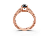 Rose gold Fancy Black Oval Cut Cut Diamond Milgrain Pave Band Four-Prong Setting Ring_6