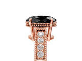 Rose gold Fancy Black Oval Cut Cut Diamond Milgrain Pave Band Four-Prong Setting Ring_8