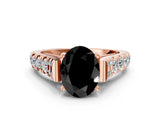 Rose gold Fancy Black Oval Cut Cut Diamond Pavé Band Solitaire with Four-Prong Setting
