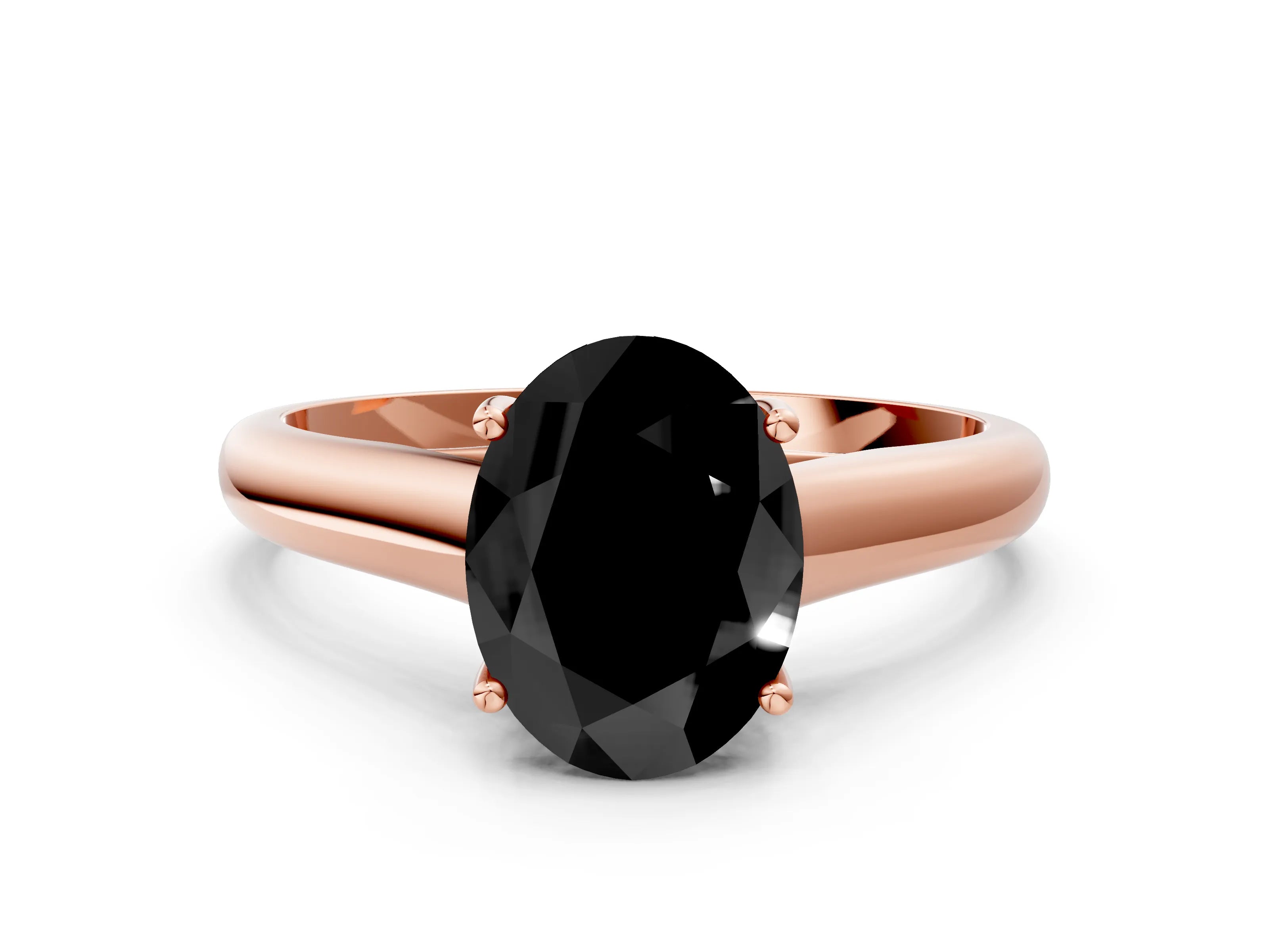 Rose gold Fancy Black Oval Cut Cut Diamond Solitaire Engagement Ring with Tapered Plain Band and Four-Prong Setting