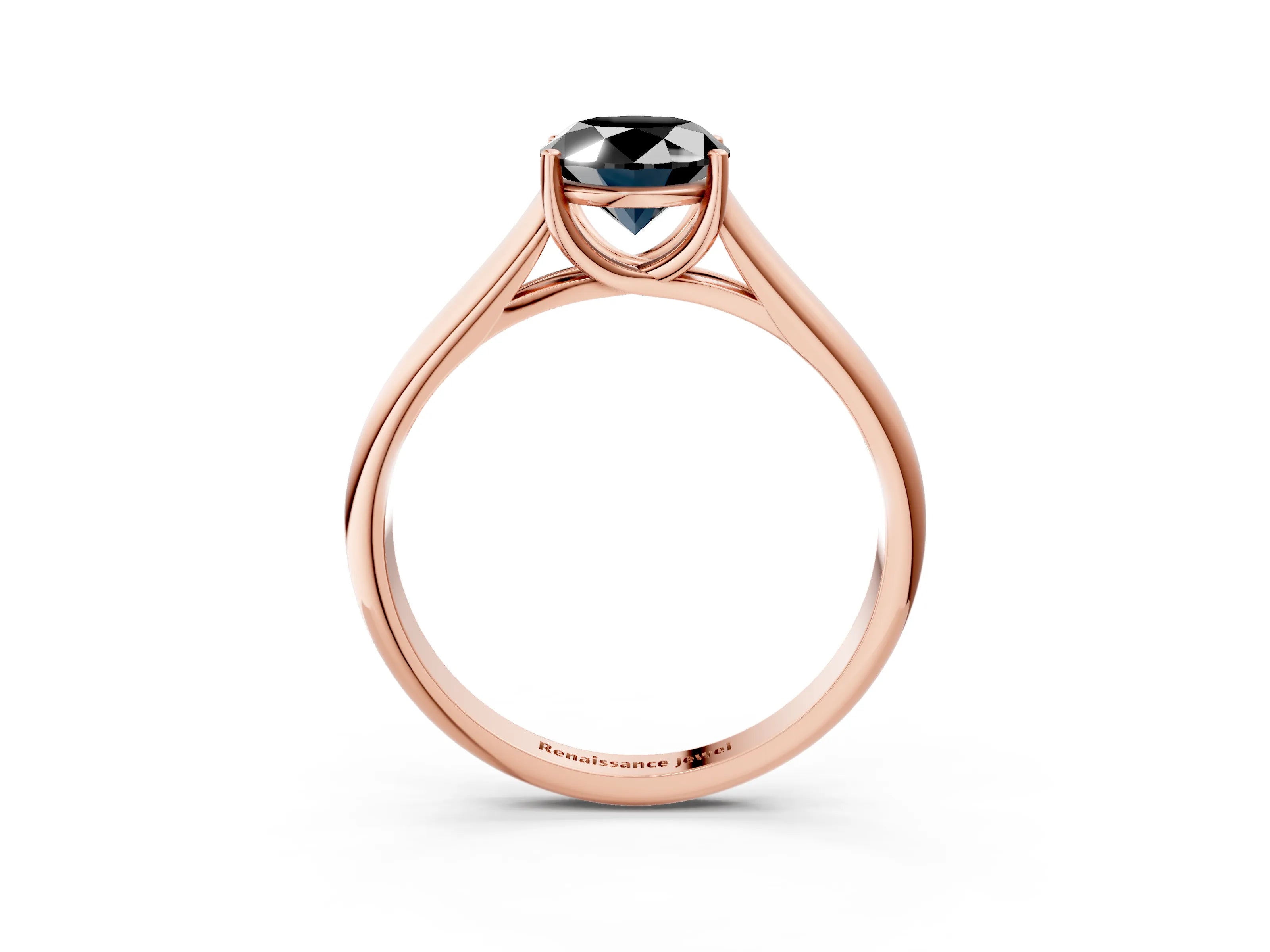 Rose gold Fancy Black Oval Cut Cut Diamond Solitaire Engagement Ring with Tapered Plain Band and Four-Prong Setting_3