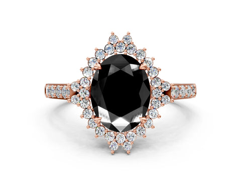 Rose gold Fancy Black Oval Cut Cut Diamond Sunburst Halo Engagement Ring with Pavé Band_24