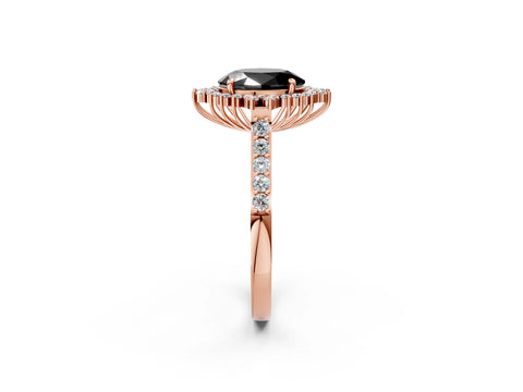 Rose gold Fancy Black Oval Cut Cut Diamond Sunburst Halo Engagement Ring with Pavé Band_26