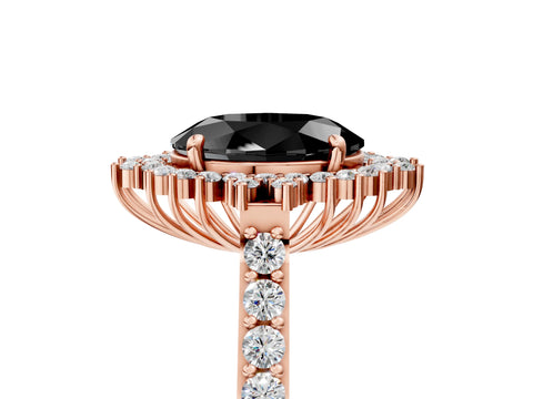 Rose gold Fancy Black Oval Cut Cut Diamond Sunburst Halo Engagement Ring with Pavé Band_29