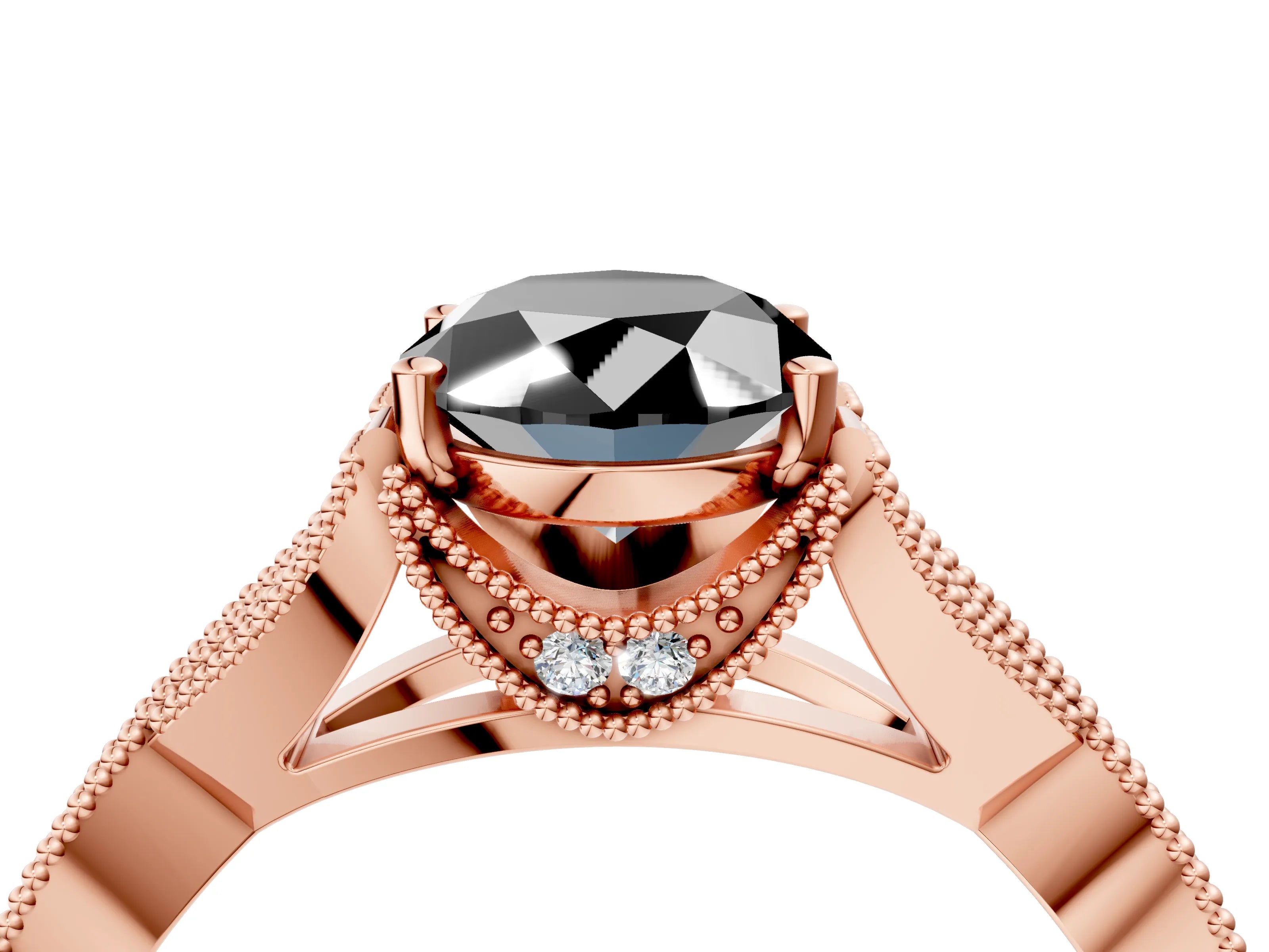 Rose gold Fancy Black Oval Cut Cut Diamond Twisted Band with Milgrain Pave Setting and Four-Prong Setting_4