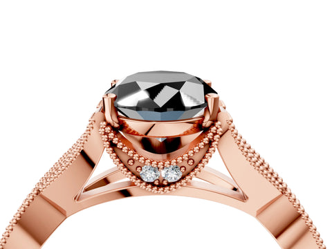 Rose gold Fancy Black Oval Cut Cut Diamond Twisted Band with Milgrain Pave Setting and Four-Prong Setting_4