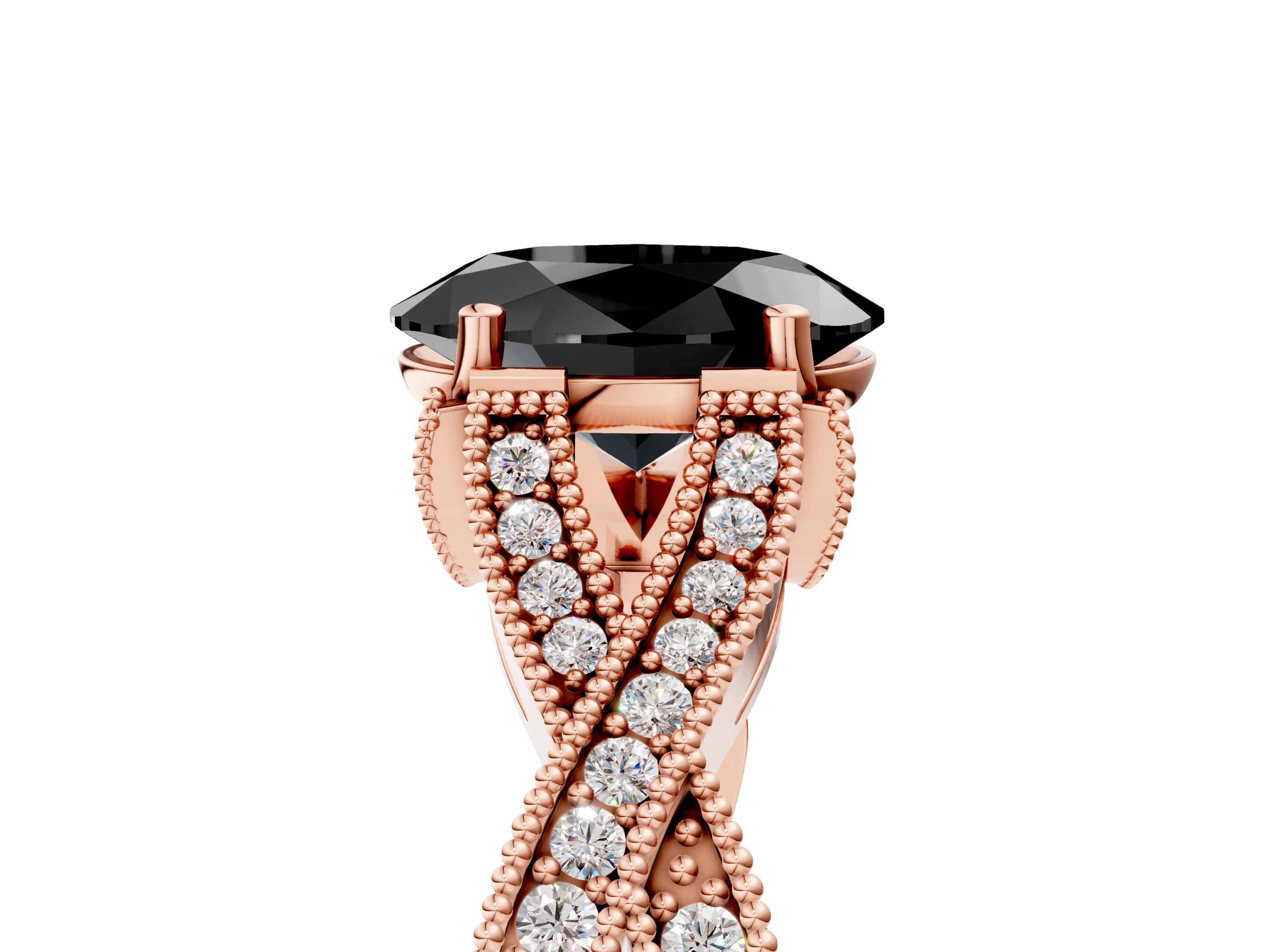 Rose gold Fancy Black Oval Cut Cut Diamond Twisted Band with Milgrain Pave Setting and Four-Prong Setting_5