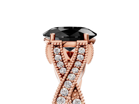 Rose gold Fancy Black Oval Cut Cut Diamond Twisted Band with Milgrain Pave Setting and Four-Prong Setting_5