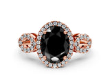 Rose gold Fancy Black Oval Cut Cut Halo Diamond Infinity Band with Four-Prong Setting