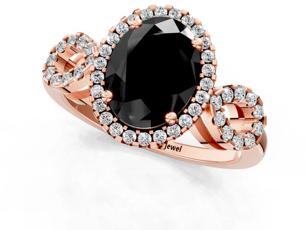 Rose Gold Oval Pave Infinity Halo Engagement Ring Setting for Black Center