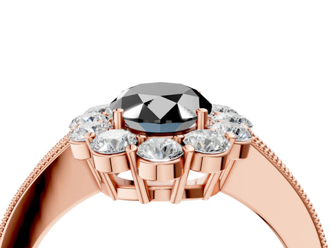 Rose gold Fancy Black Oval Cut Cut Halo Diamond Pavé Engagement Ring with Milgrain Detailing_4