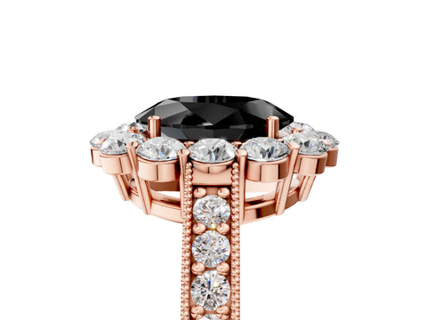 Rose gold Fancy Black Oval Cut Cut Halo Diamond Pavé Engagement Ring with Milgrain Detailing_5