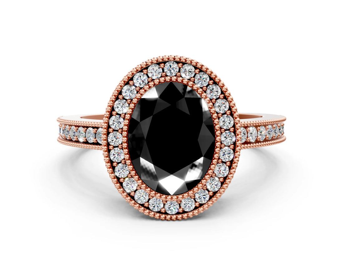 Rose gold Fancy Black Oval Cut Cut Halo Pavé Diamond Ring