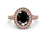 Rose gold Fancy Black Oval Cut Cut Halo Pavé Diamond Ring