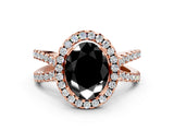 Rose gold Fancy Black Oval Cut Cut Halo Split Shank Pave Set Ring