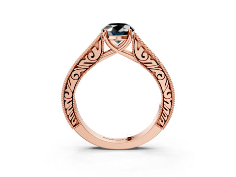 Rose gold Fancy Black Oval Cut Cut Pave Band Milgrain Solitaire Ring_3