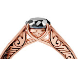 Rose gold Fancy Black Oval Cut Cut Pave Band Milgrain Solitaire Ring_4